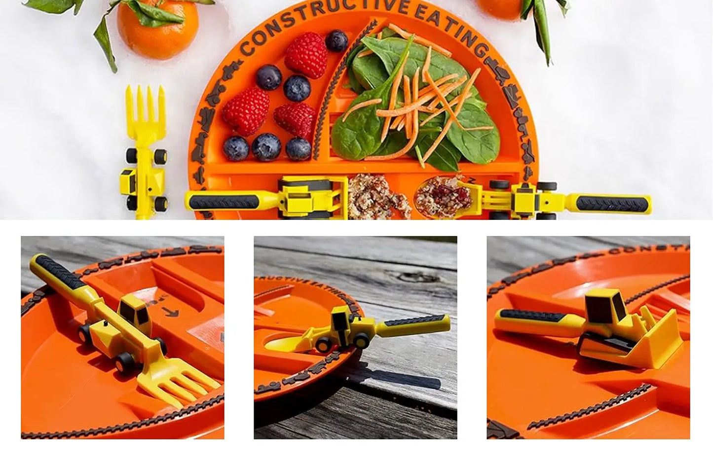 New Kids Tableware Car Bulldozer Excavator Shovel Plate Fork Spoon Dinnerware Set Children Tableware Kitchen Gadget BPA Free