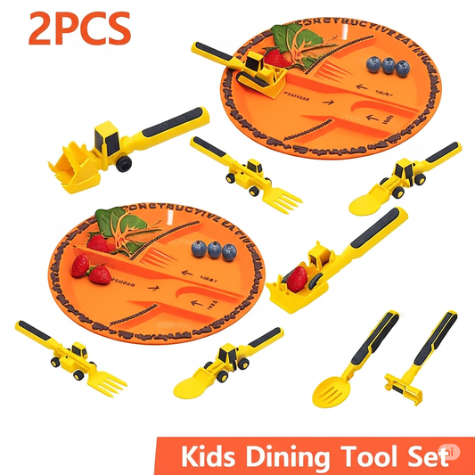 New Kids Tableware Car Bulldozer Excavator Shovel Plate Fork Spoon Dinnerware Set Children Tableware Kitchen Gadget BPA Free
